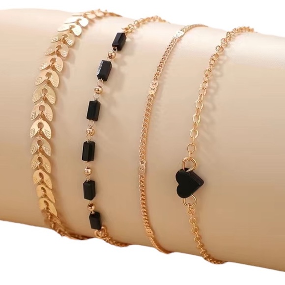 Gold Toned Layered Heart Leaf Bracelet Set - Picture 3 of 3